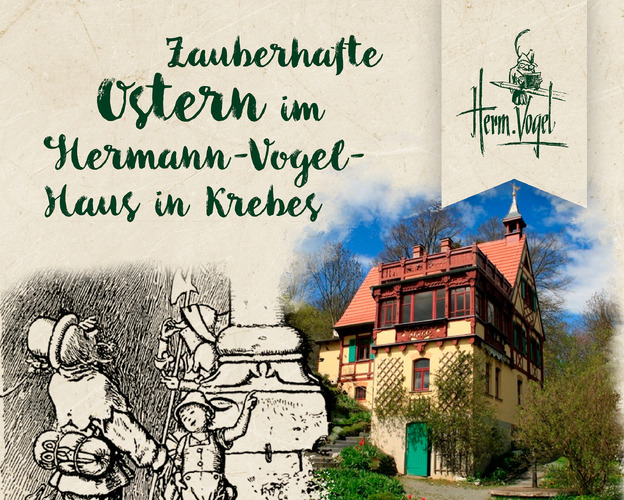 Zauberhafte Illustration Hermann Vogels neben einem Bild des malerisch