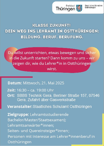 Werbeflyer Veranstaltung Lehrergewinnung am 21. Mai 2025