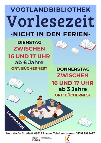Vorlesezeit Dienstag und Donnerstag Plakat